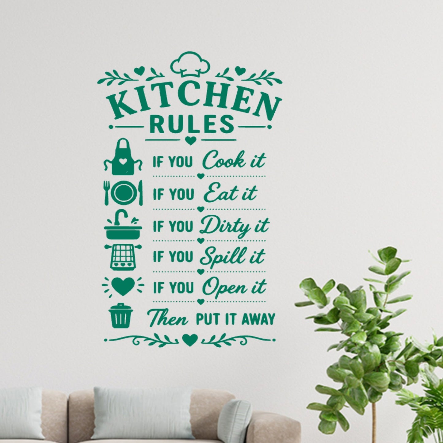 Minimal Kitchen Rules Wall Sticker – Clean As You Go Decal