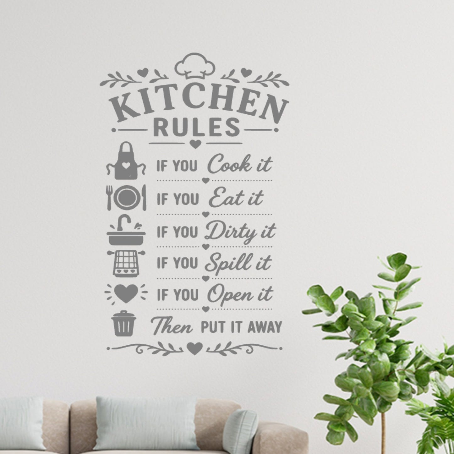Minimal Kitchen Rules Wall Sticker – Clean As You Go Decal