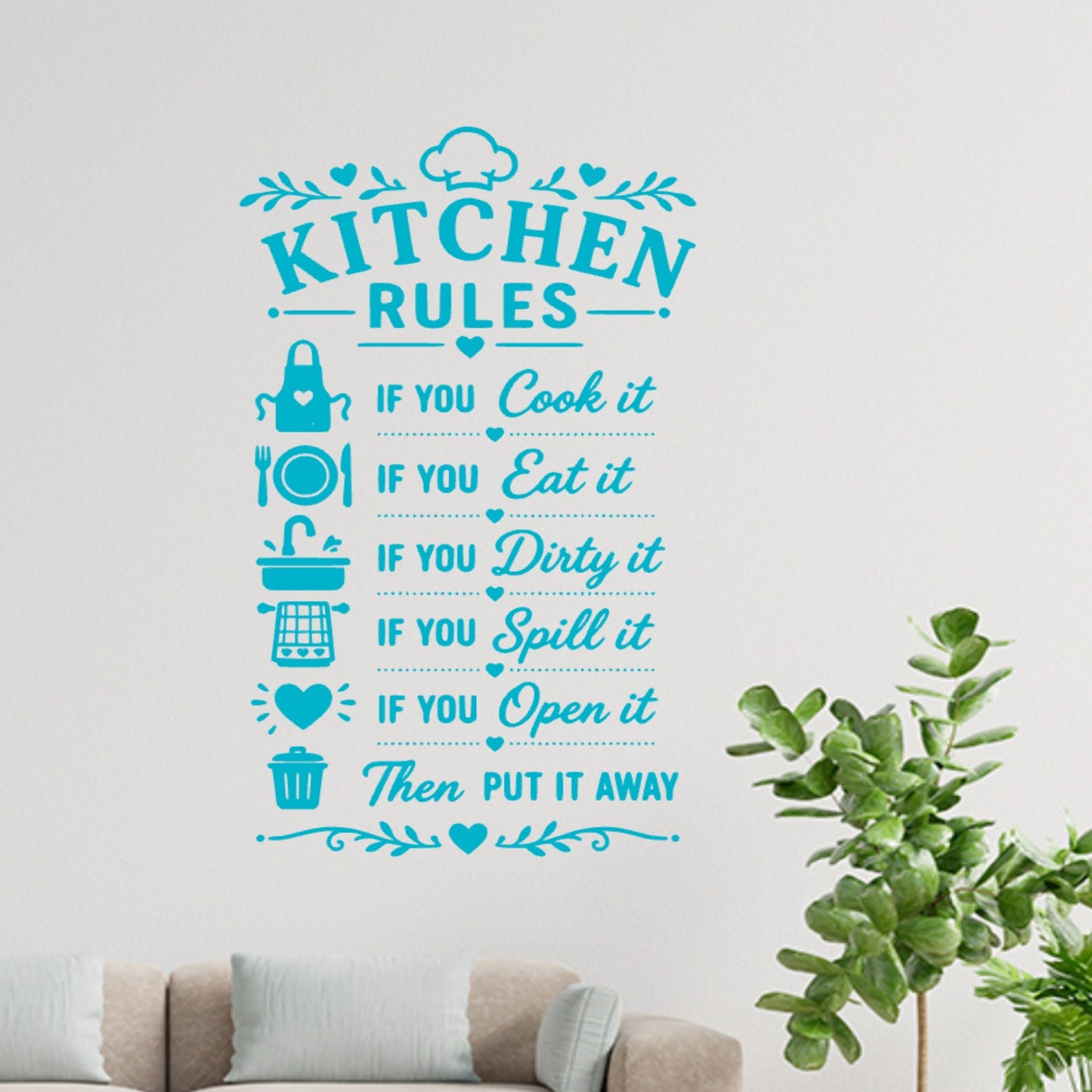 Minimal Kitchen Rules Wall Sticker – Clean As You Go Decal
