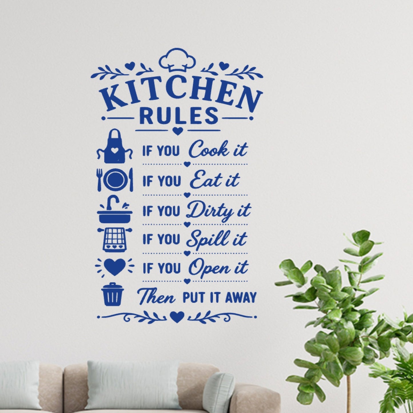 Minimal Kitchen Rules Wall Sticker – Clean As You Go Decal
