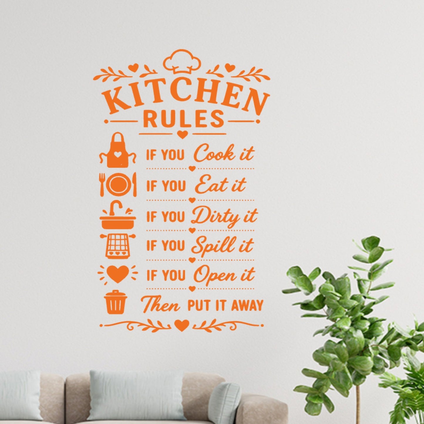 Minimal Kitchen Rules Wall Sticker – Clean As You Go Decal