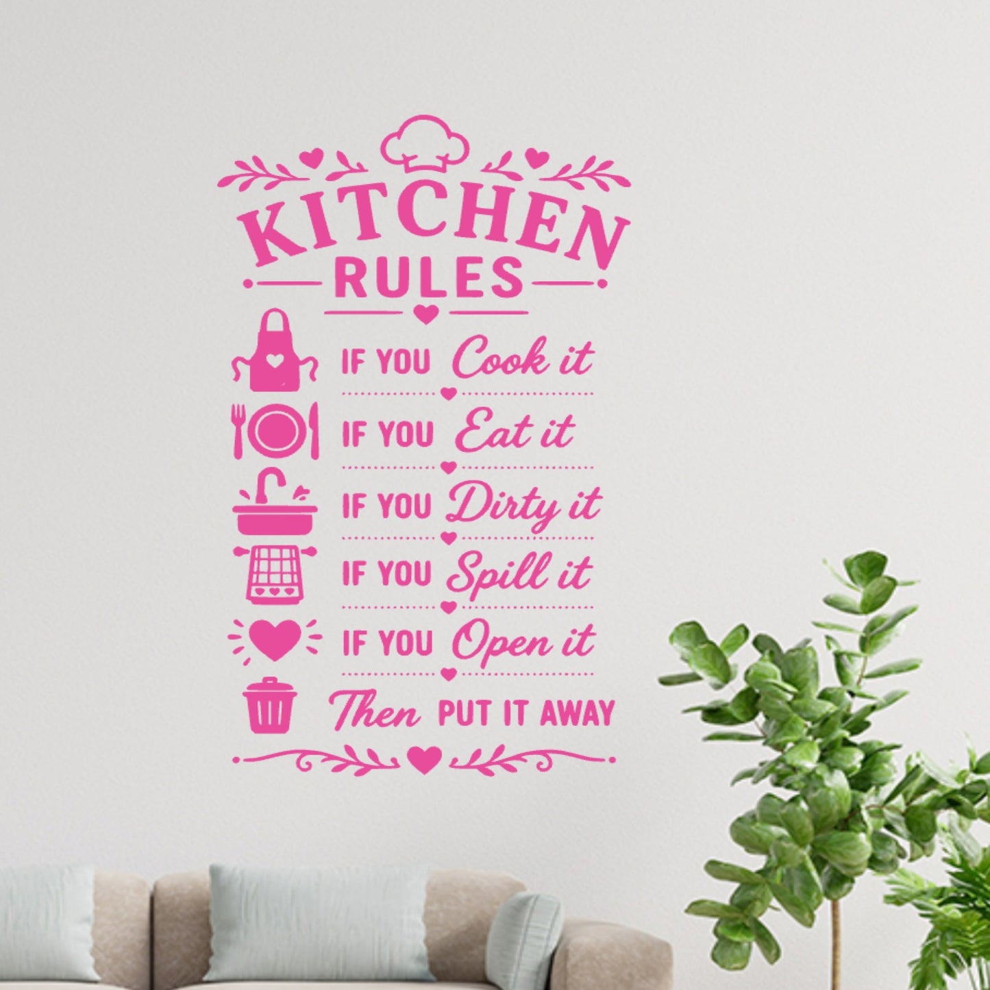 Minimal Kitchen Rules Wall Sticker – Clean As You Go Decal