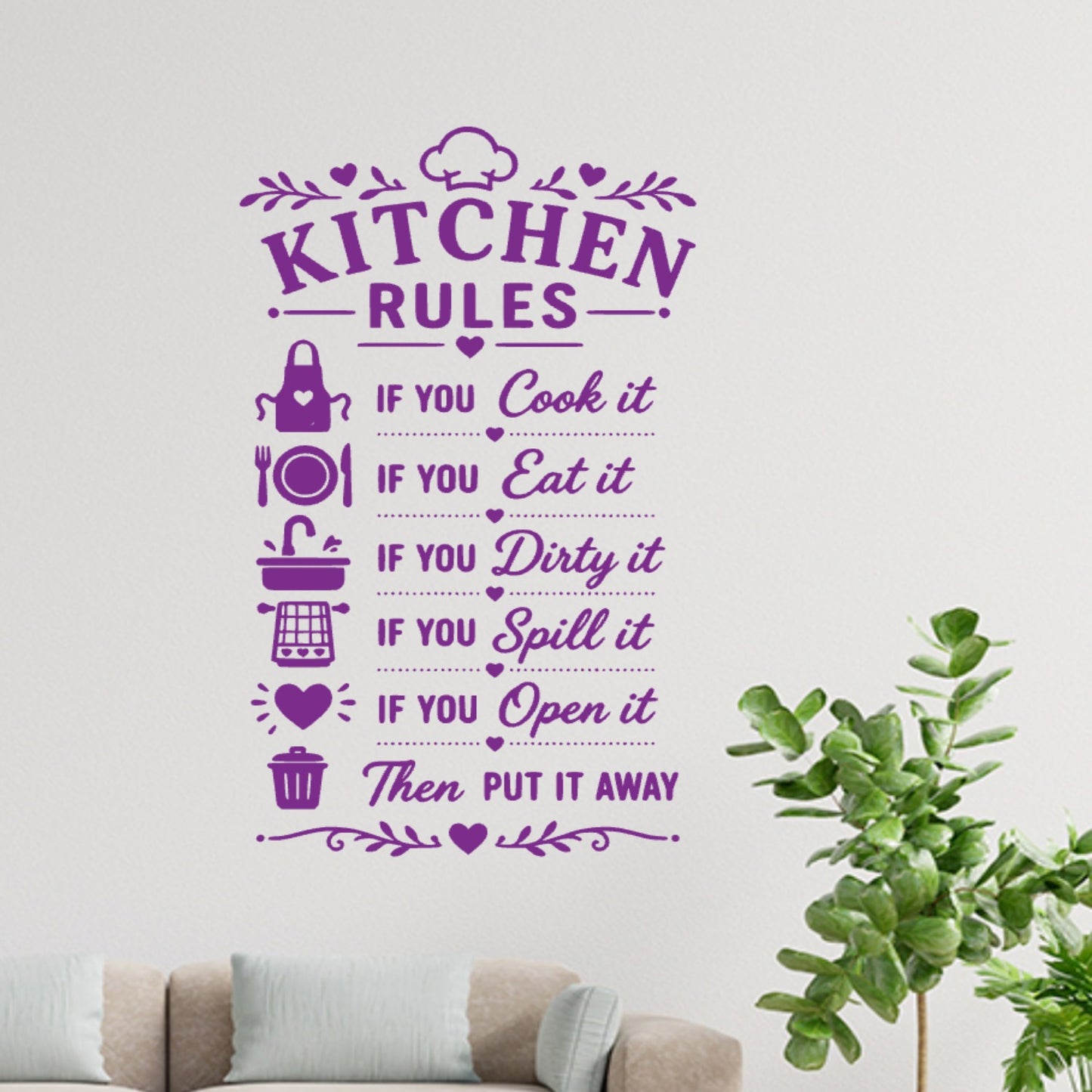 Minimal Kitchen Rules Wall Sticker – Clean As You Go Decal