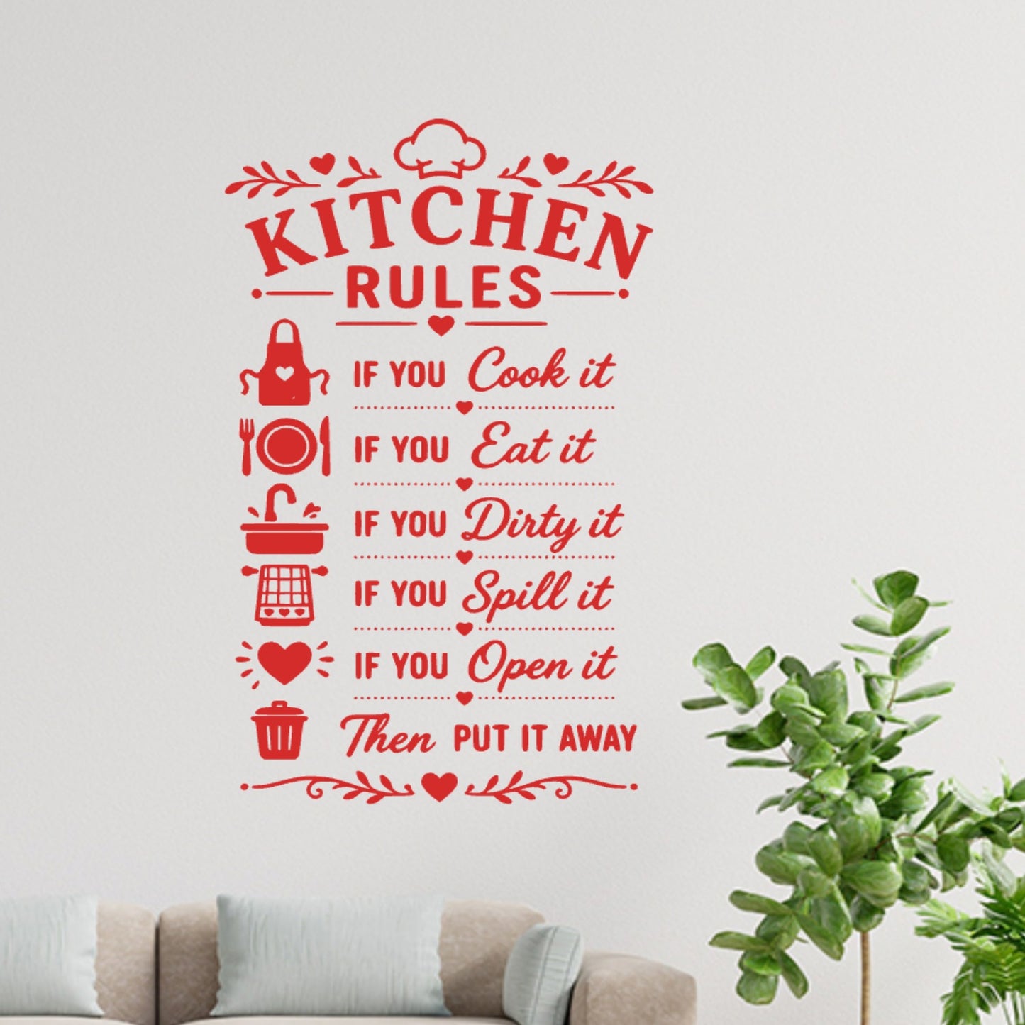Minimal Kitchen Rules Wall Sticker – Clean As You Go Decal