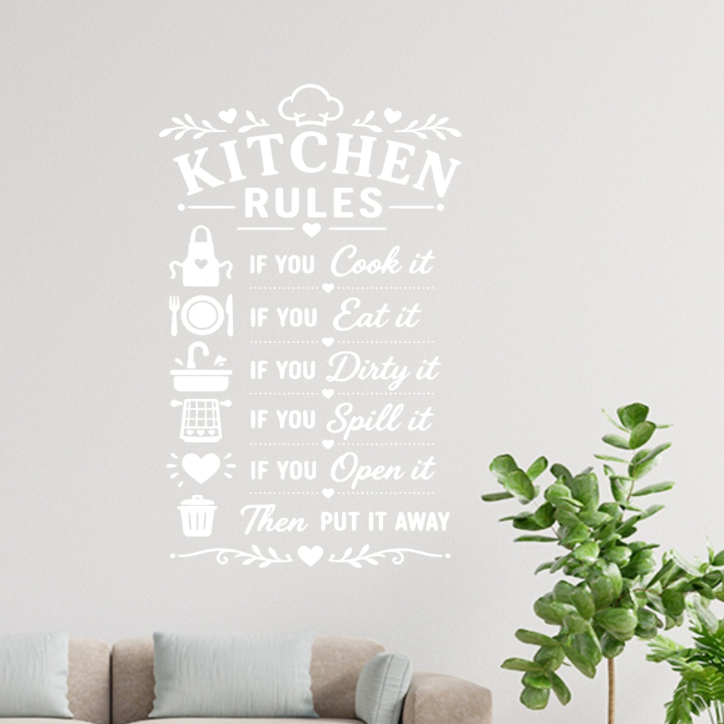 Minimal Kitchen Rules Wall Sticker – Clean As You Go Decal