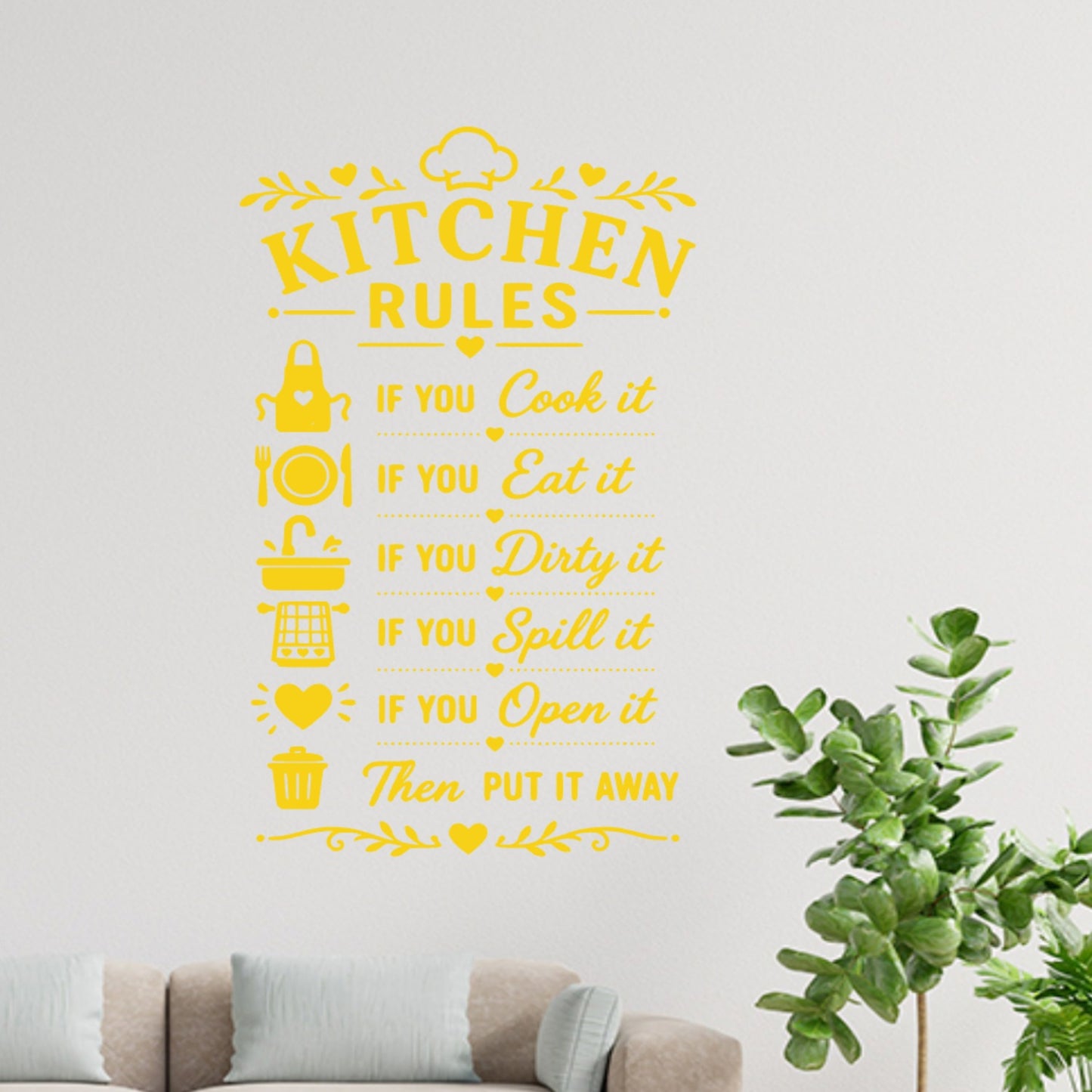 Minimal Kitchen Rules Wall Sticker – Clean As You Go Decal