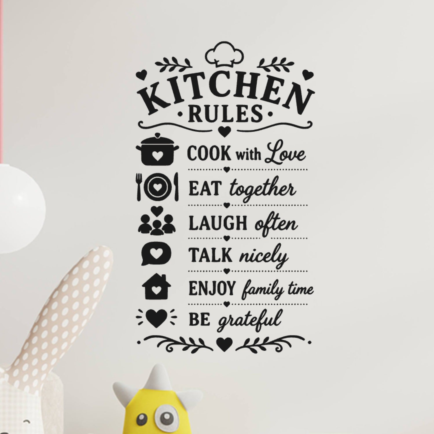 Family Kitchen Rules Wall Sticker – Cook With Love Eat Together Laugh Often