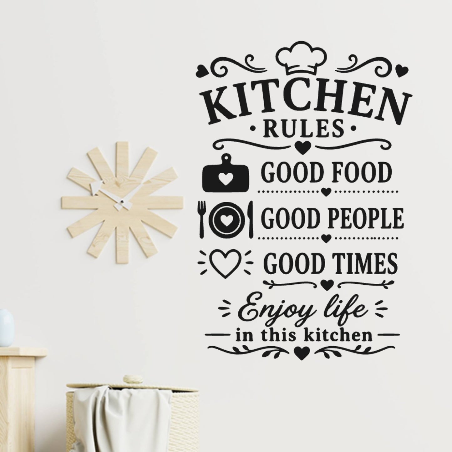 Kitchen Rules Wall Sticker – Good Food Good People Good Times Quote Decal
