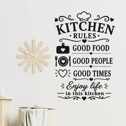 Kitchen Rules Wall Sticker – Good Food Good People Good Times Quote Decal