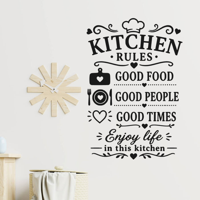 Kitchen Rules Wall Sticker ‚Äì Good Food Good People Good Times Quote Decal