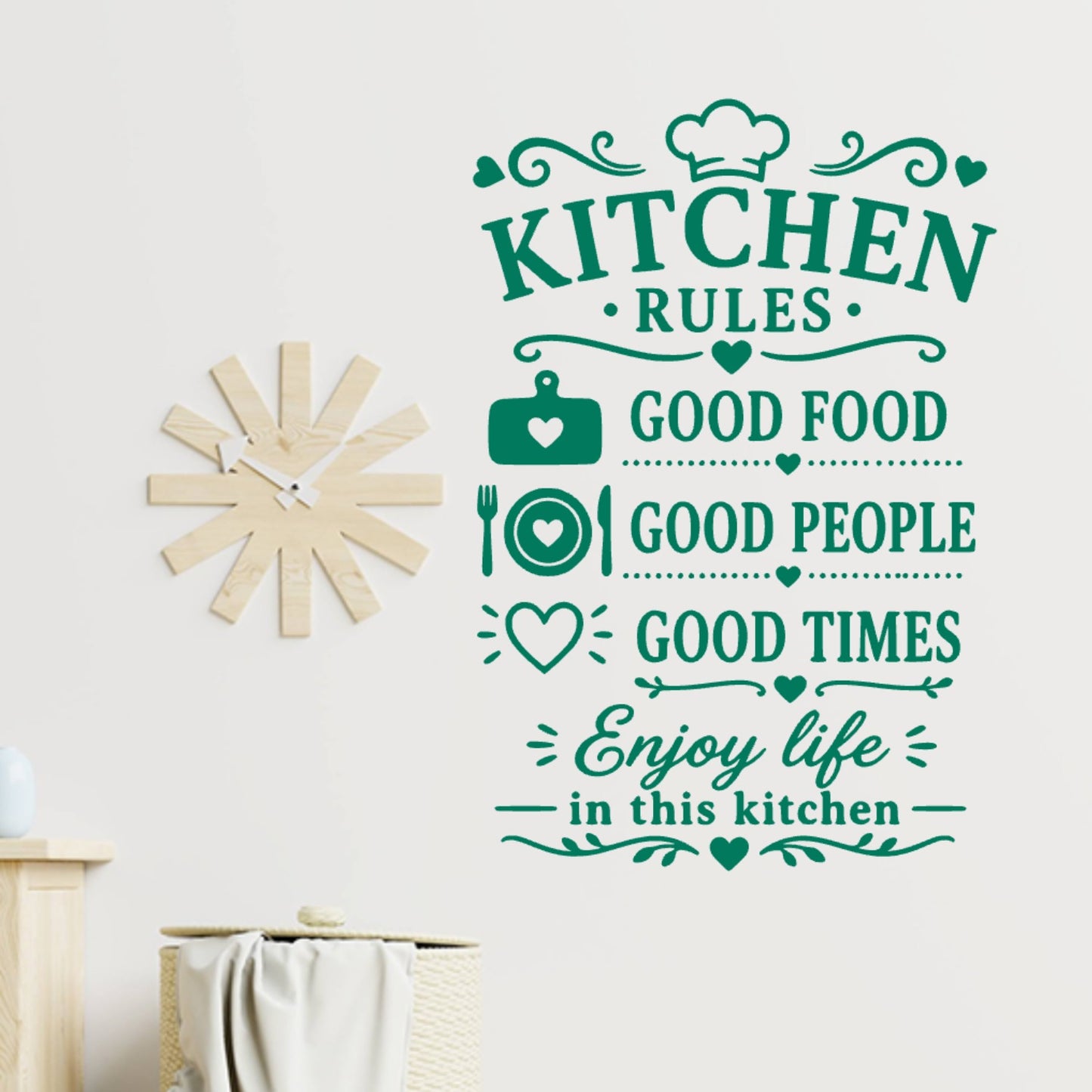 Kitchen Rules Wall Sticker – Good Food Good People Good Times Quote Decal