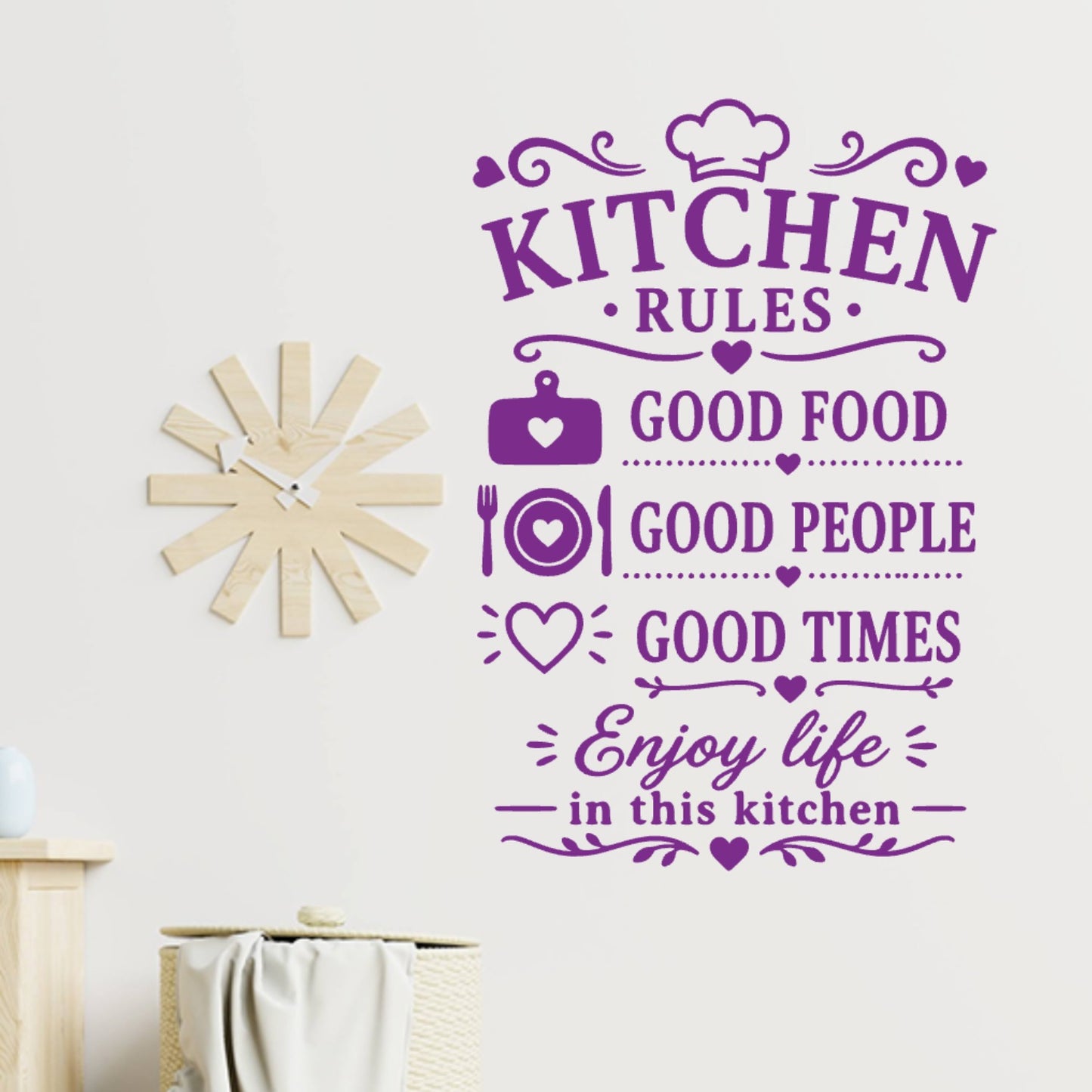 Kitchen Rules Wall Sticker – Good Food Good People Good Times Quote Decal
