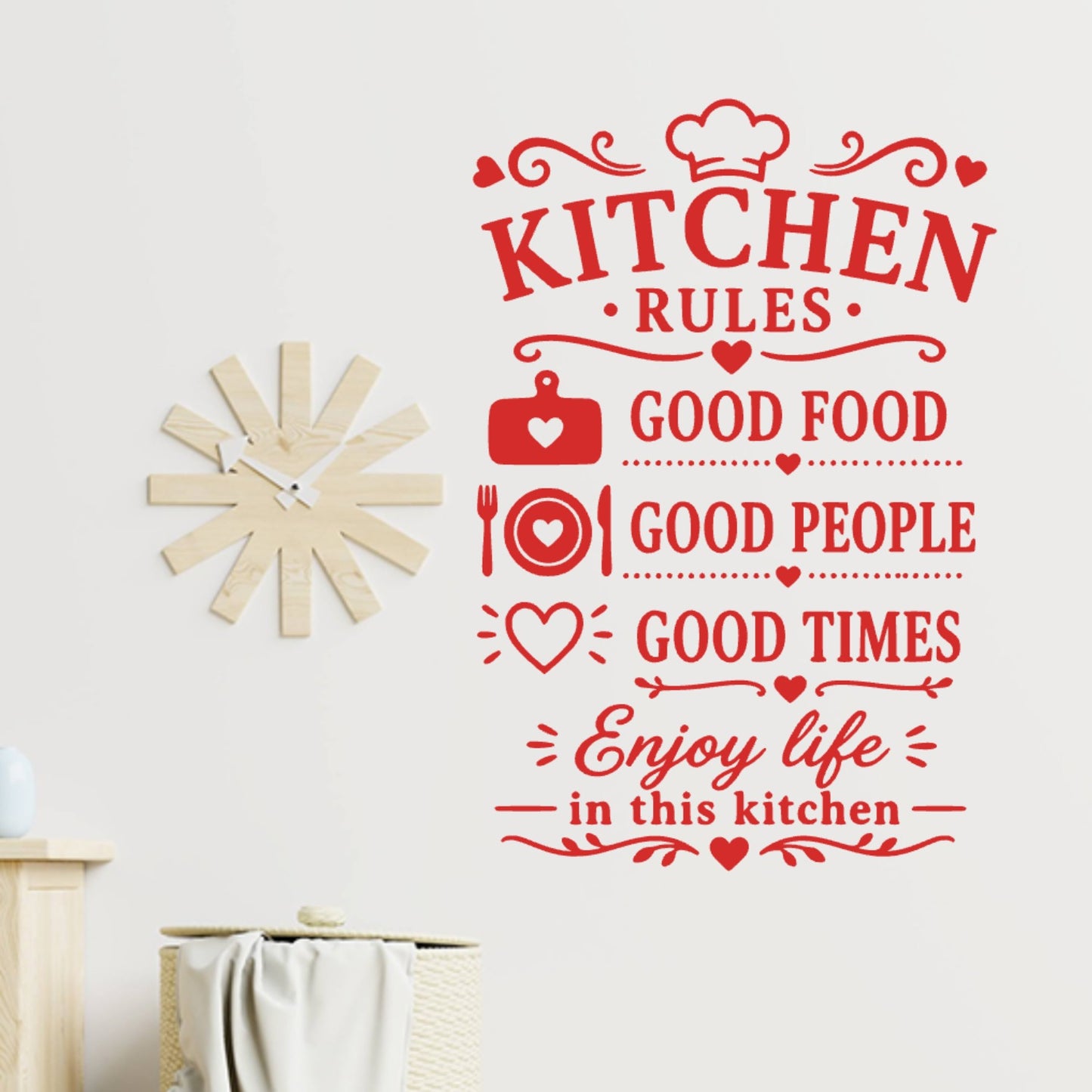 Kitchen Rules Wall Sticker – Good Food Good People Good Times Quote Decal