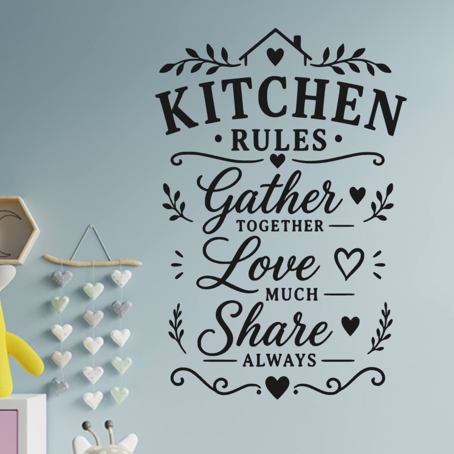 Farmhouse Kitchen Rules Wall Sticker – Gather Love Share Quote Decal
