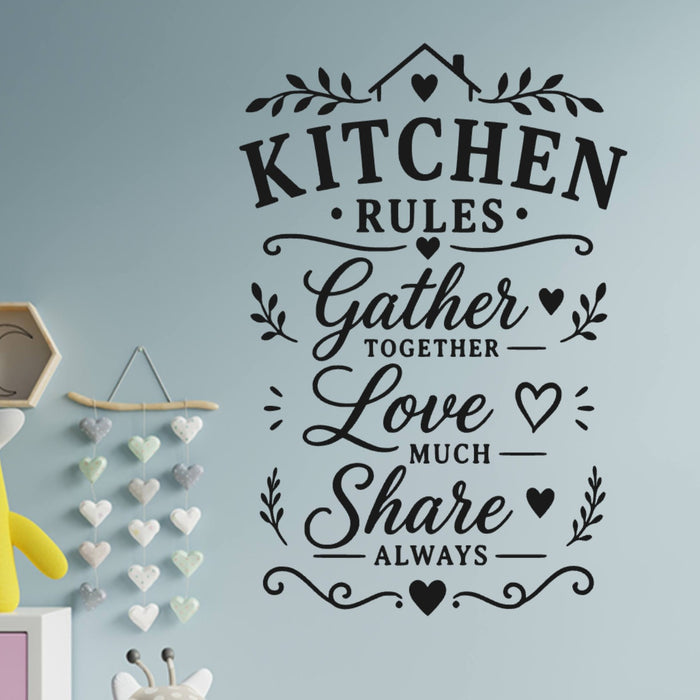 Farmhouse Kitchen Rules Wall Sticker ‚Äì Gather Love Share Quote Decal
