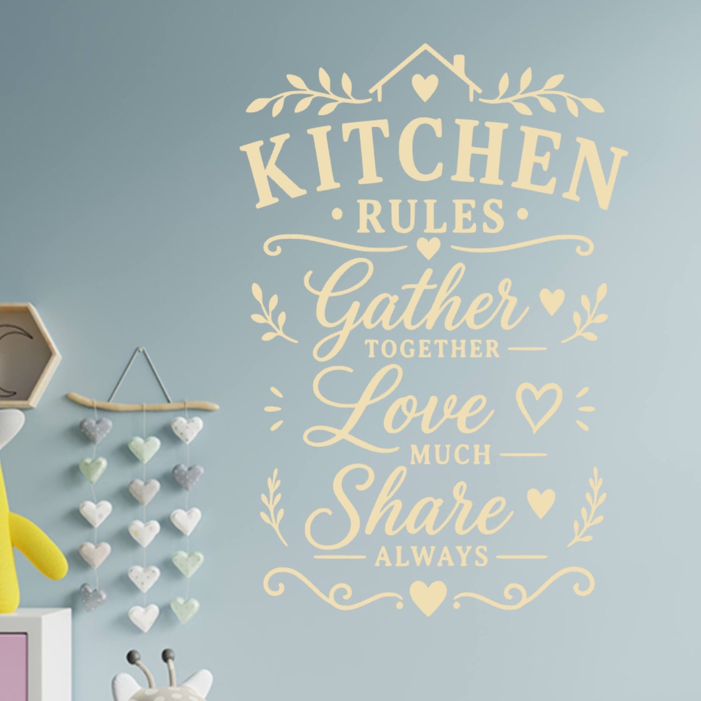 Farmhouse Kitchen Rules Wall Sticker – Gather Love Share Quote Decal