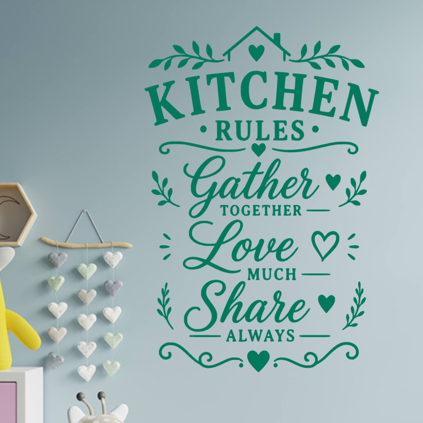 Farmhouse Kitchen Rules Wall Sticker – Gather Love Share Quote Decal