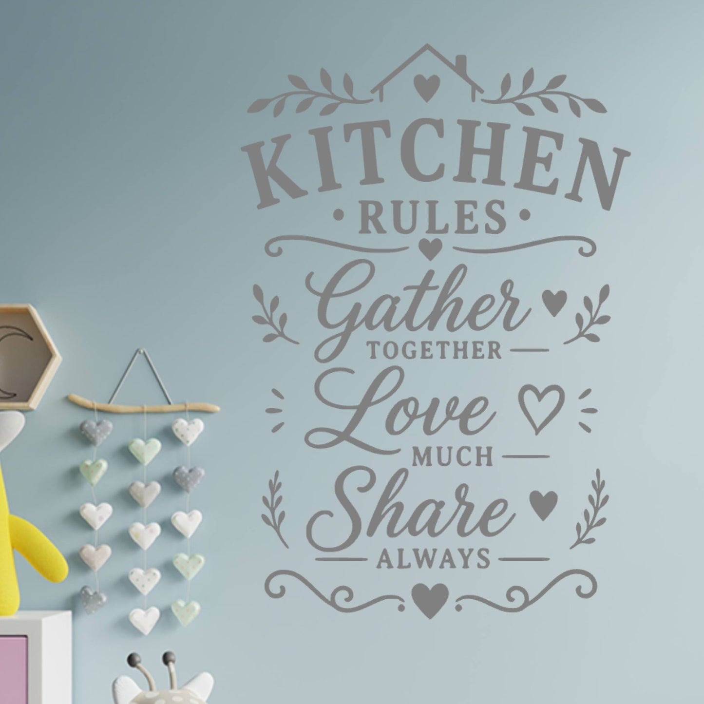 Farmhouse Kitchen Rules Wall Sticker – Gather Love Share Quote Decal