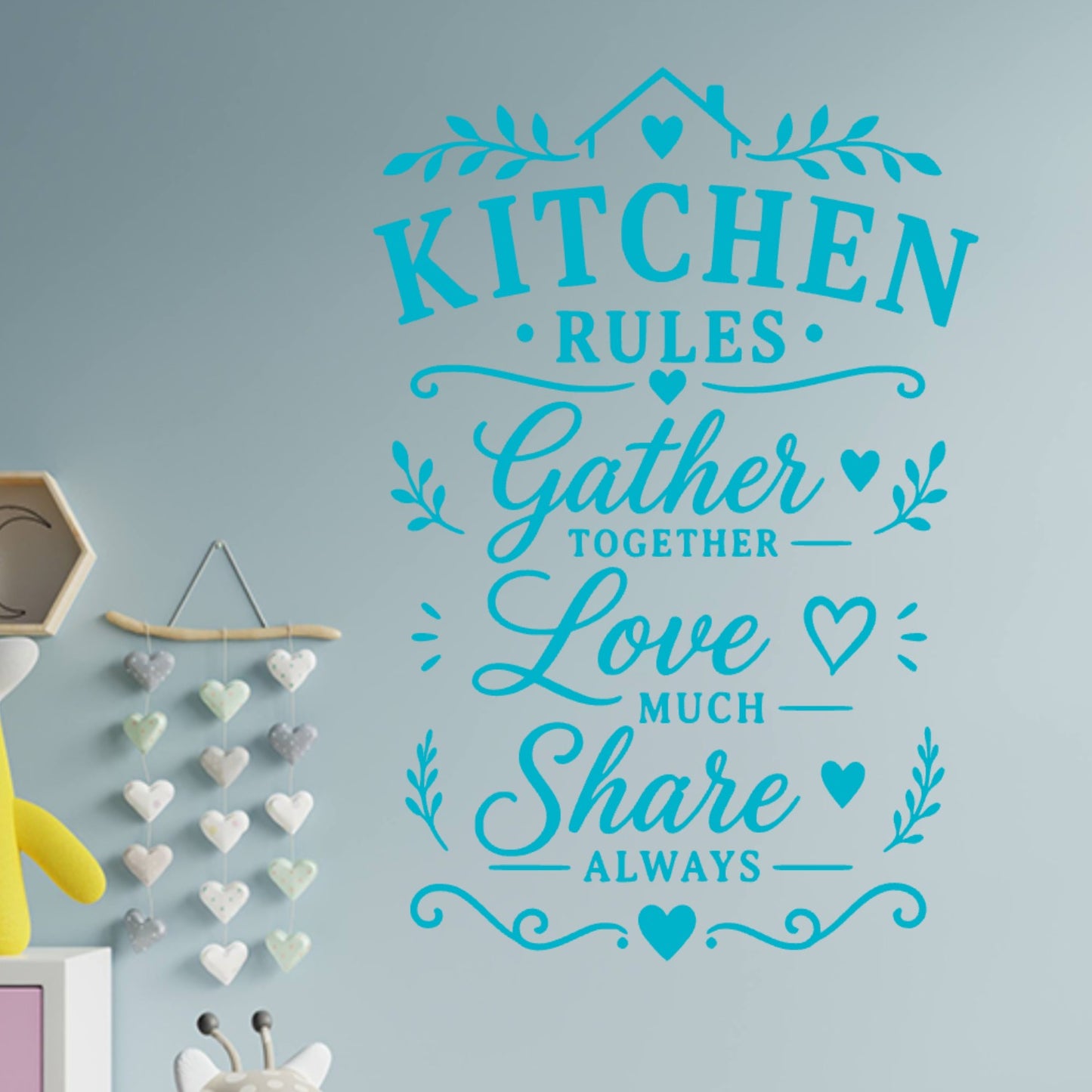 Farmhouse Kitchen Rules Wall Sticker – Gather Love Share Quote Decal