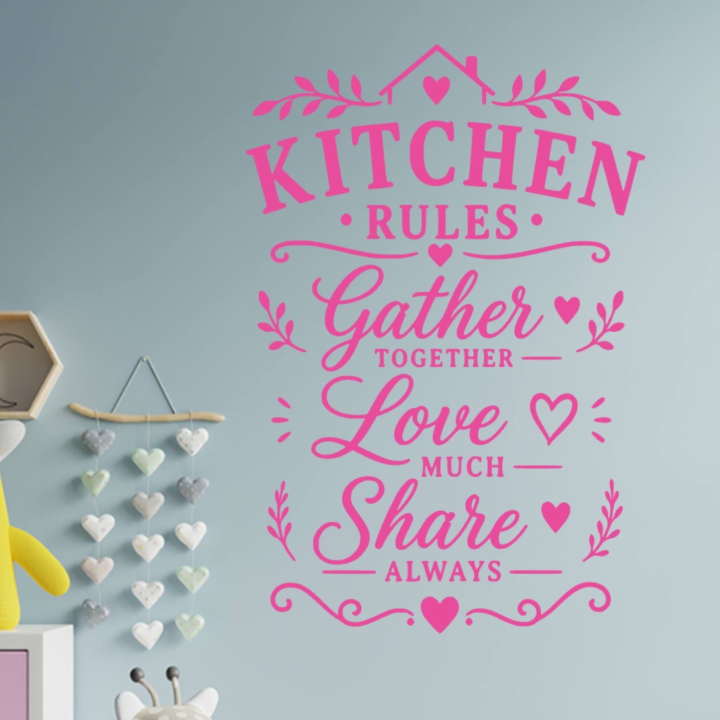 Farmhouse Kitchen Rules Wall Sticker – Gather Love Share Quote Decal