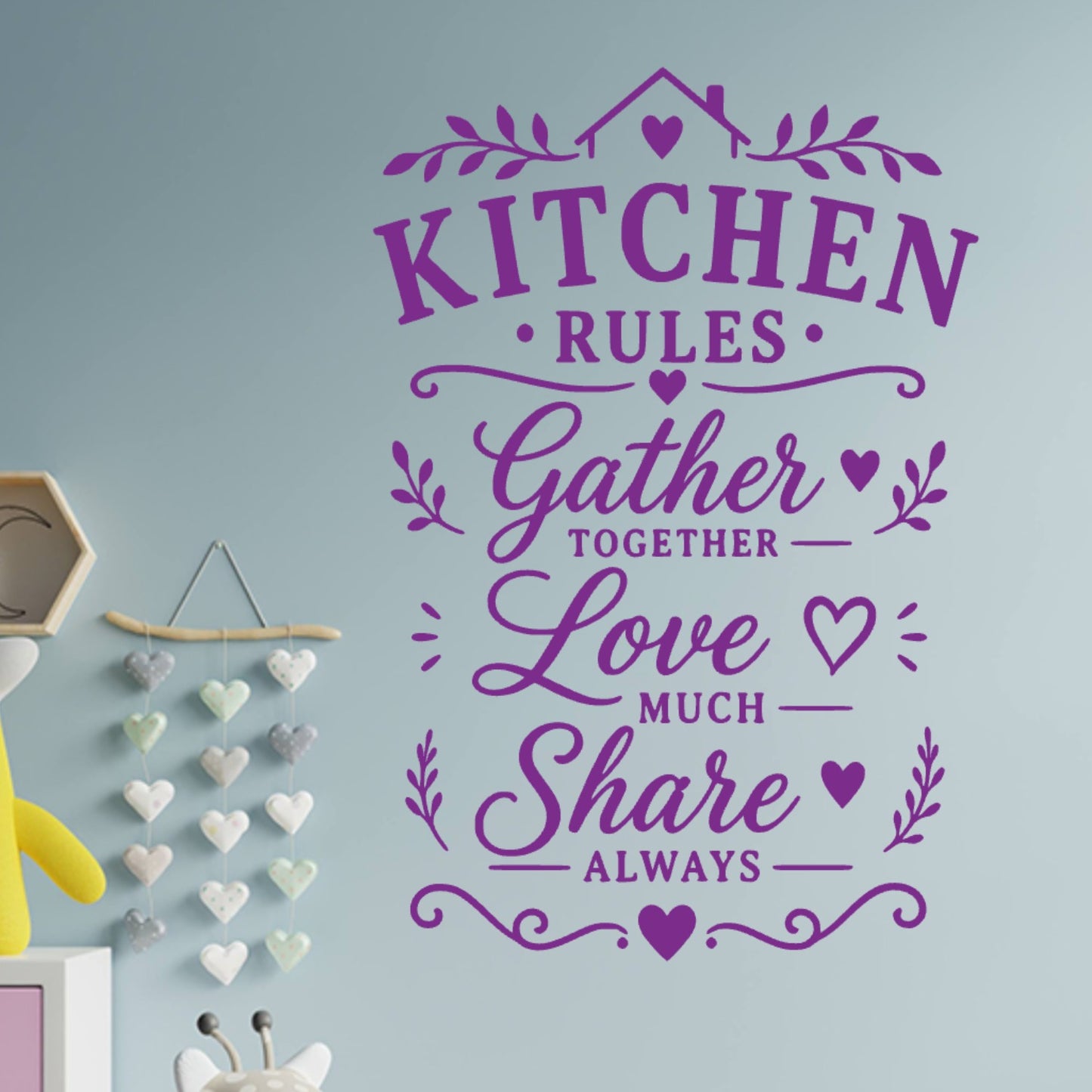 Farmhouse Kitchen Rules Wall Sticker – Gather Love Share Quote Decal