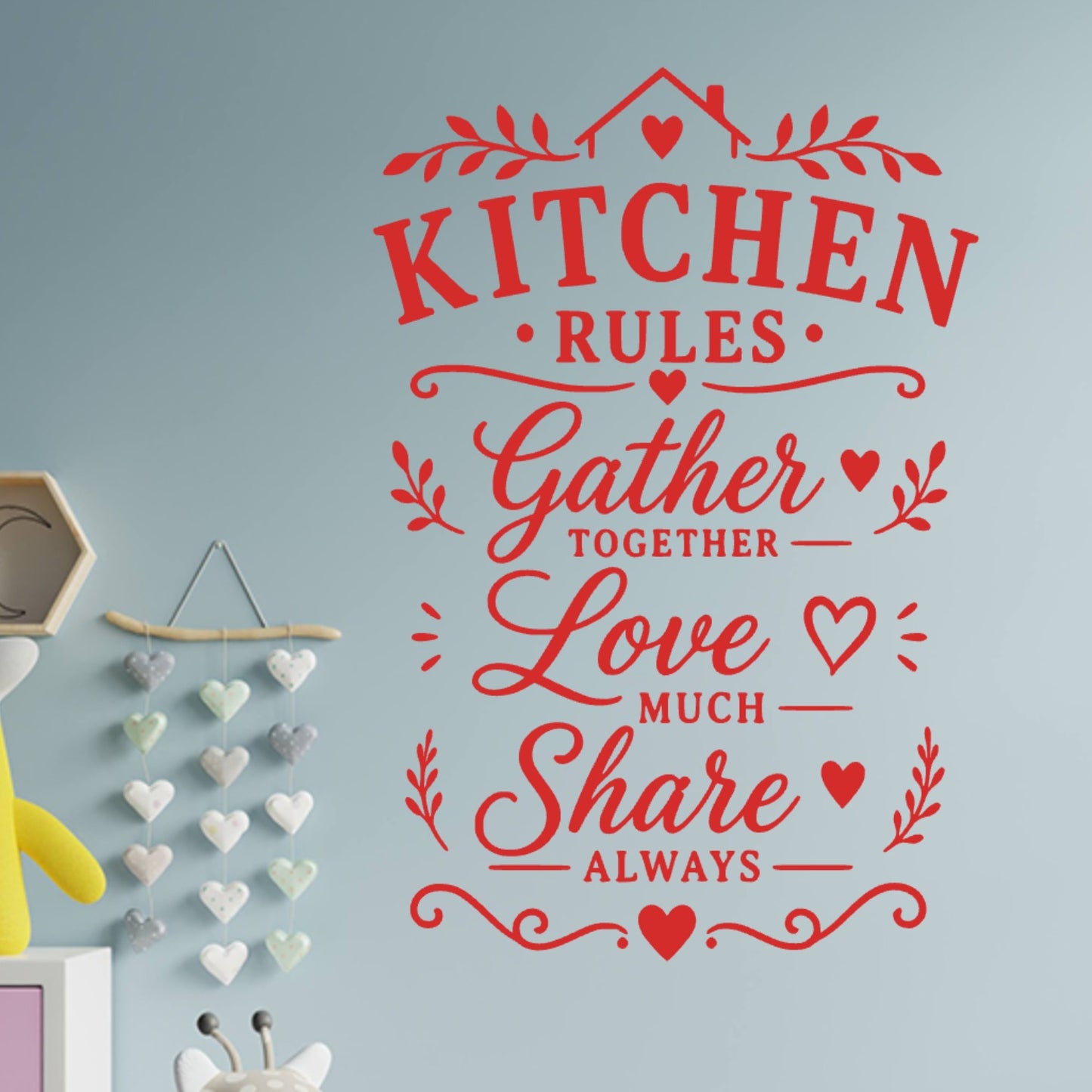 Farmhouse Kitchen Rules Wall Sticker – Gather Love Share Quote Decal