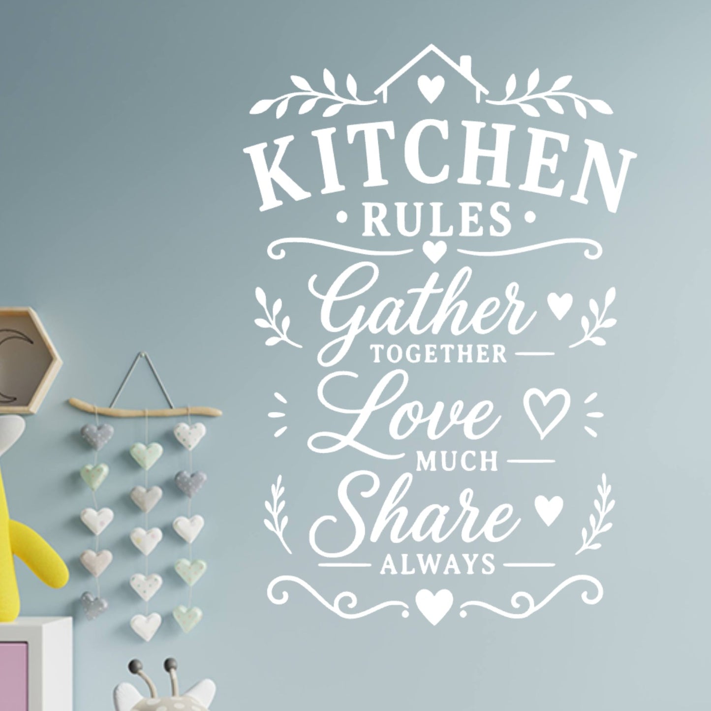 Farmhouse Kitchen Rules Wall Sticker – Gather Love Share Quote Decal