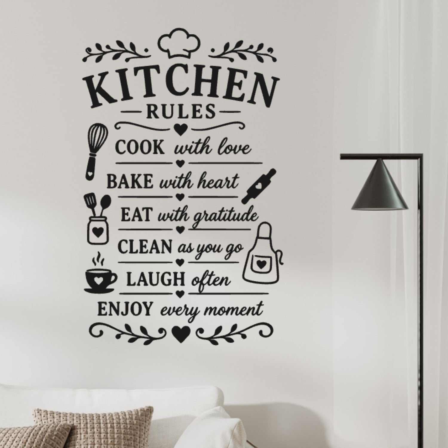 Kitchen Rules Wall Sticker – Cook Bake Eat Clean Laugh Quote Decal