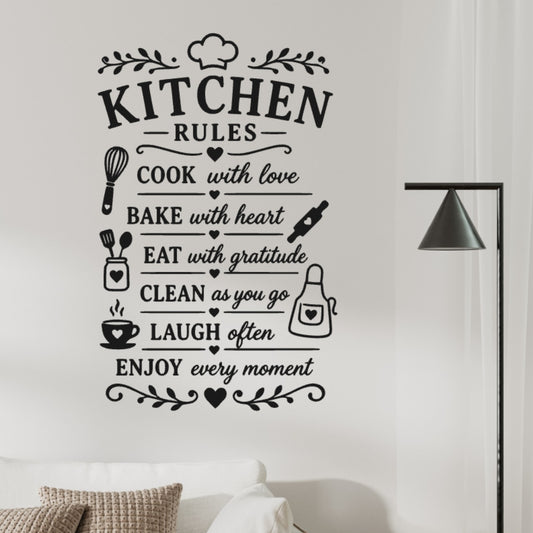 Kitchen Rules Wall Sticker – Cook Bake Eat Clean Laugh Quote Decal