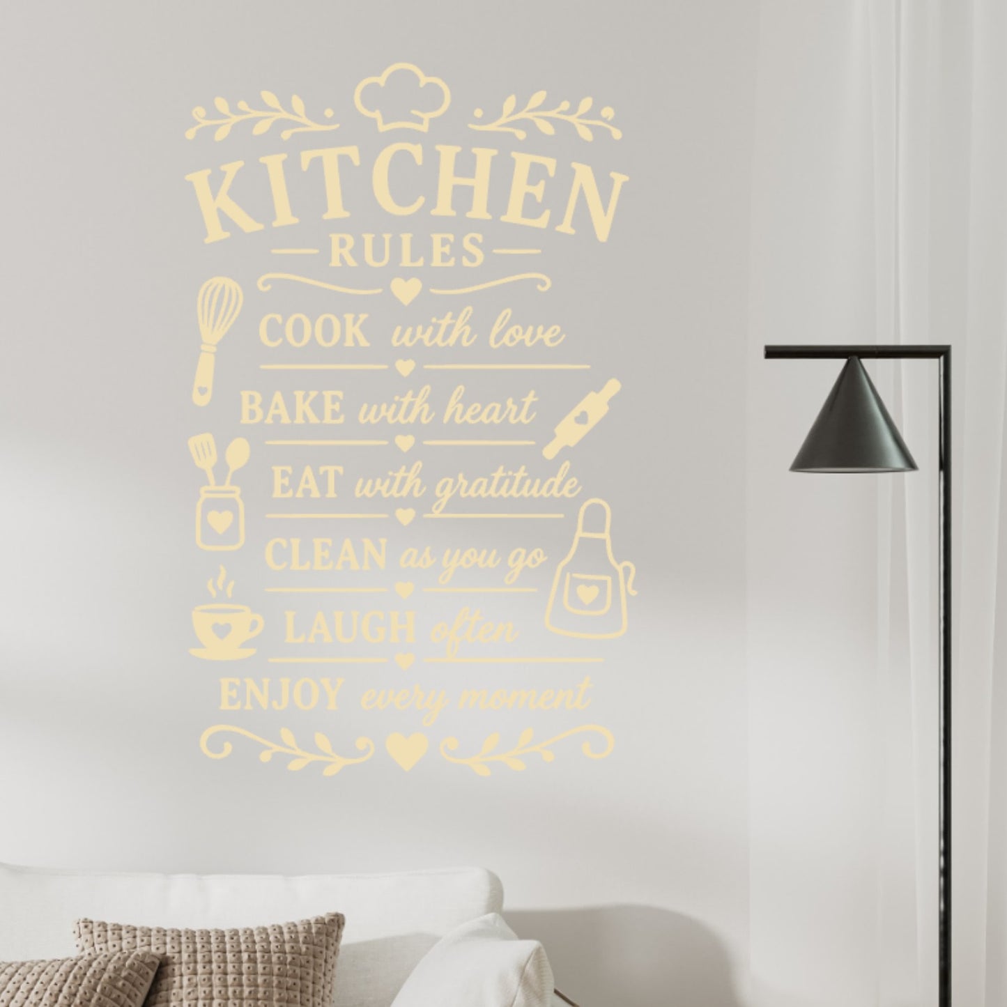 Kitchen Rules Wall Sticker – Cook Bake Eat Clean Laugh Quote Decal