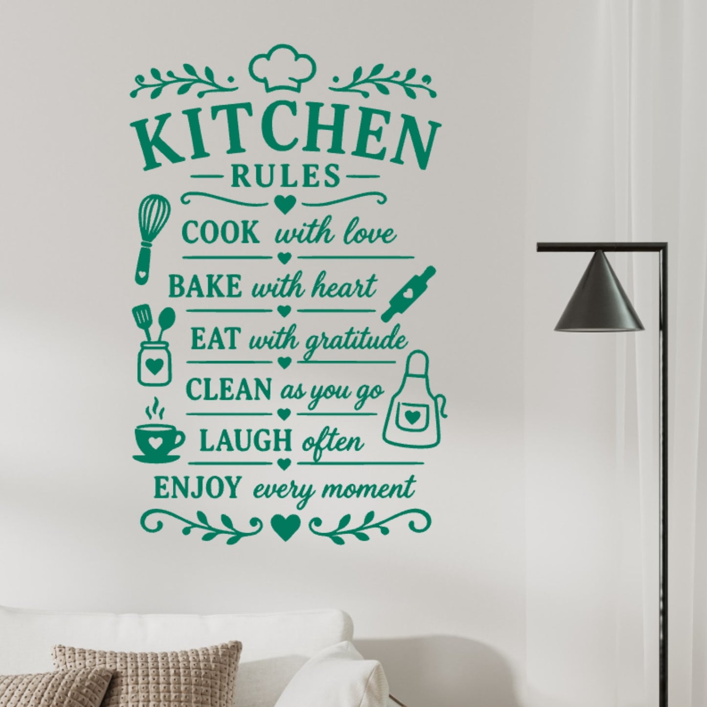 Kitchen Rules Wall Sticker – Cook Bake Eat Clean Laugh Quote Decal