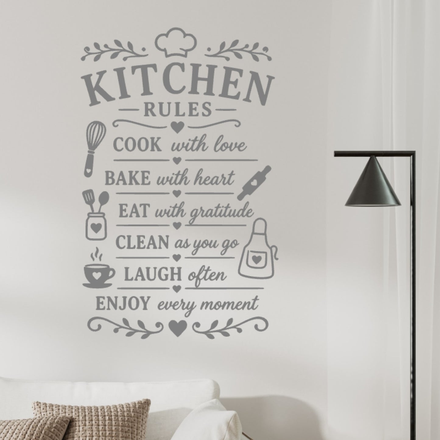 Kitchen Rules Wall Sticker – Cook Bake Eat Clean Laugh Quote Decal