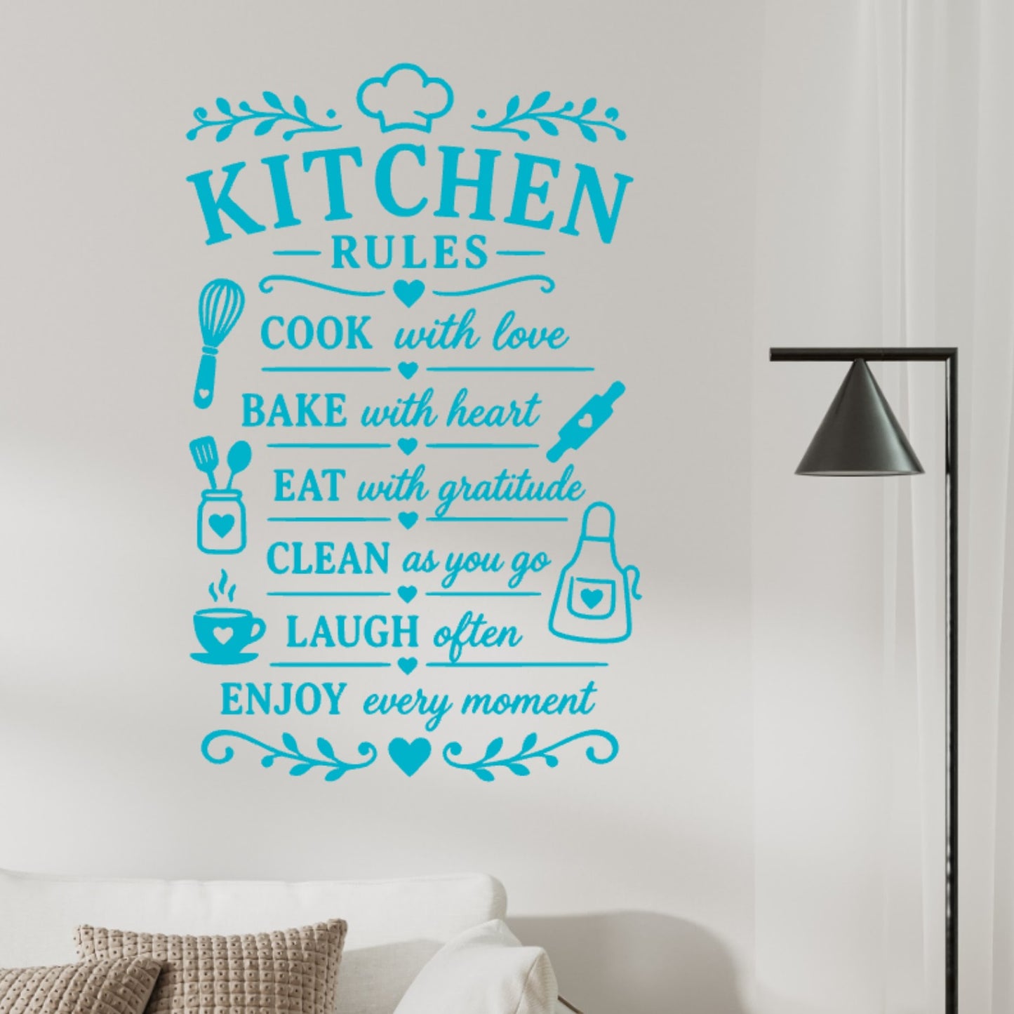 Kitchen Rules Wall Sticker – Cook Bake Eat Clean Laugh Quote Decal