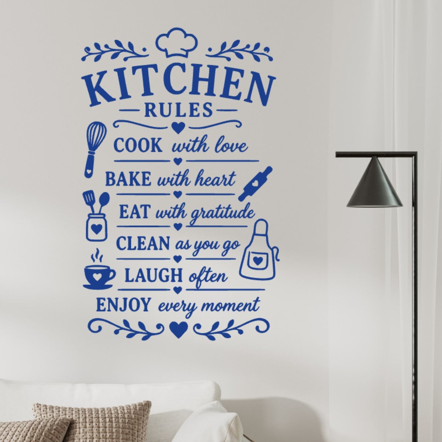 Kitchen Rules Wall Sticker – Cook Bake Eat Clean Laugh Quote Decal
