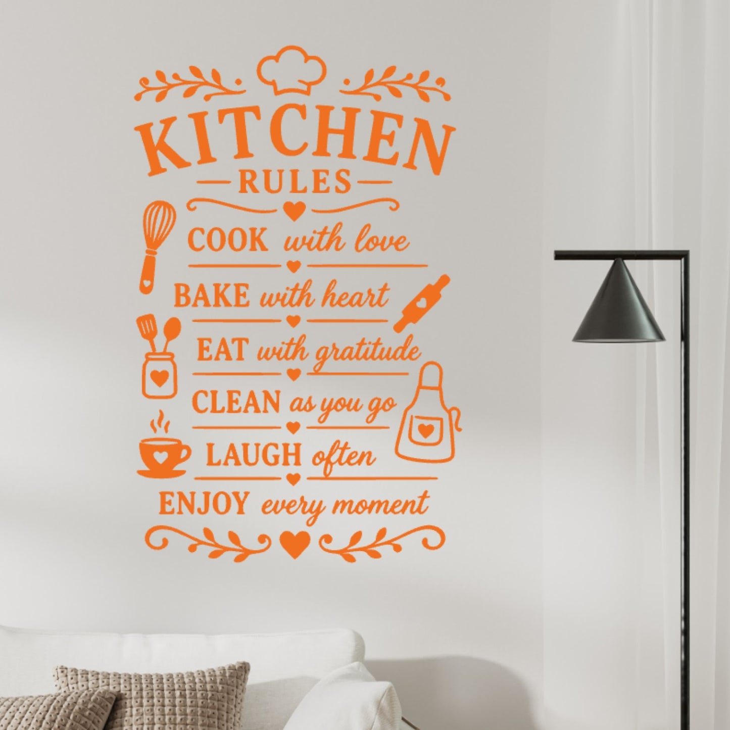 Kitchen Rules Wall Sticker – Cook Bake Eat Clean Laugh Quote Decal