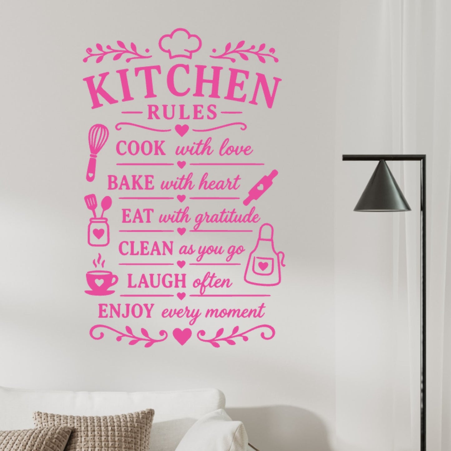 Kitchen Rules Wall Sticker – Cook Bake Eat Clean Laugh Quote Decal