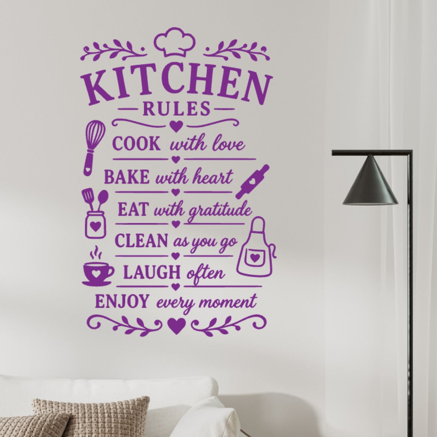 Kitchen Rules Wall Sticker – Cook Bake Eat Clean Laugh Quote Decal