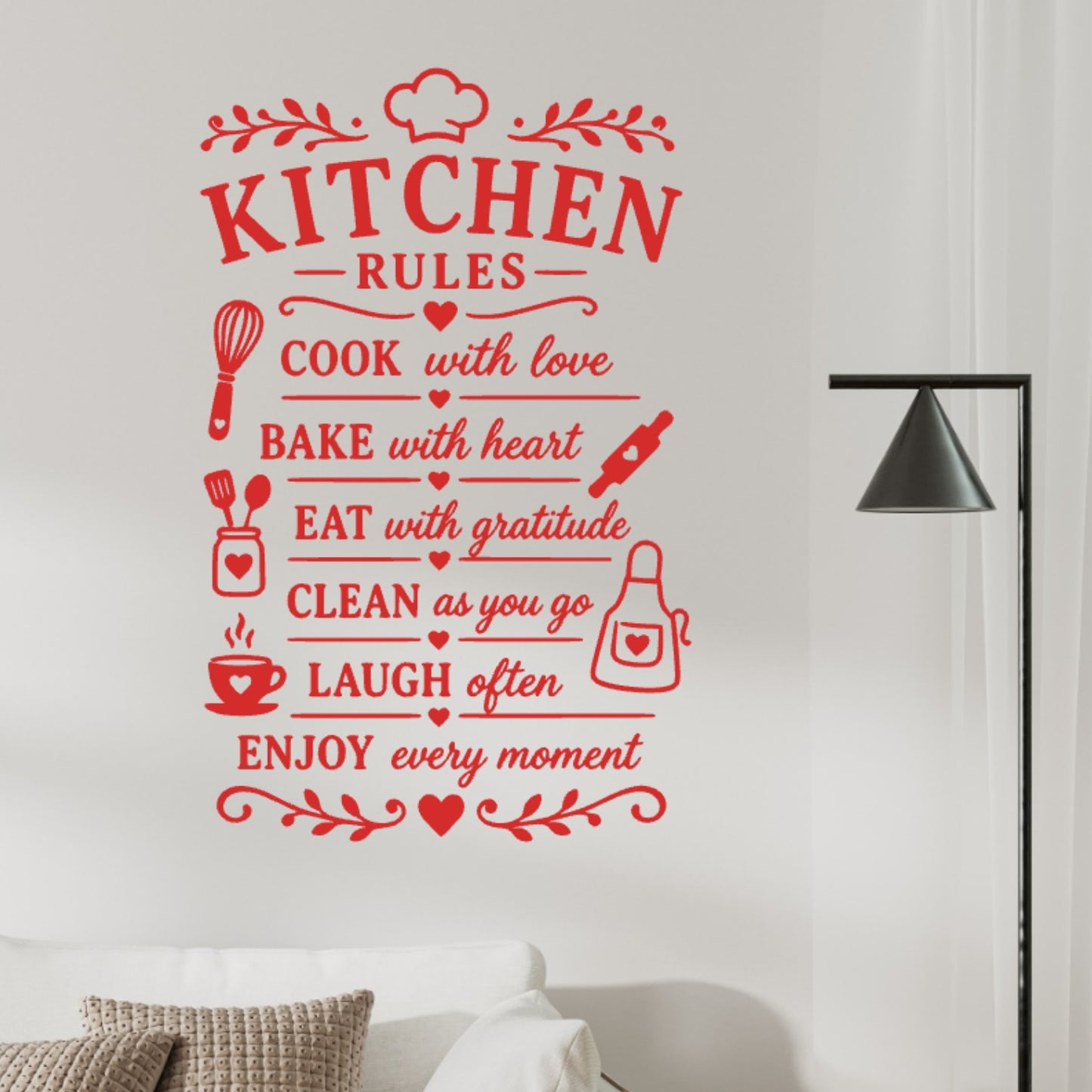 Kitchen Rules Wall Sticker – Cook Bake Eat Clean Laugh Quote Decal