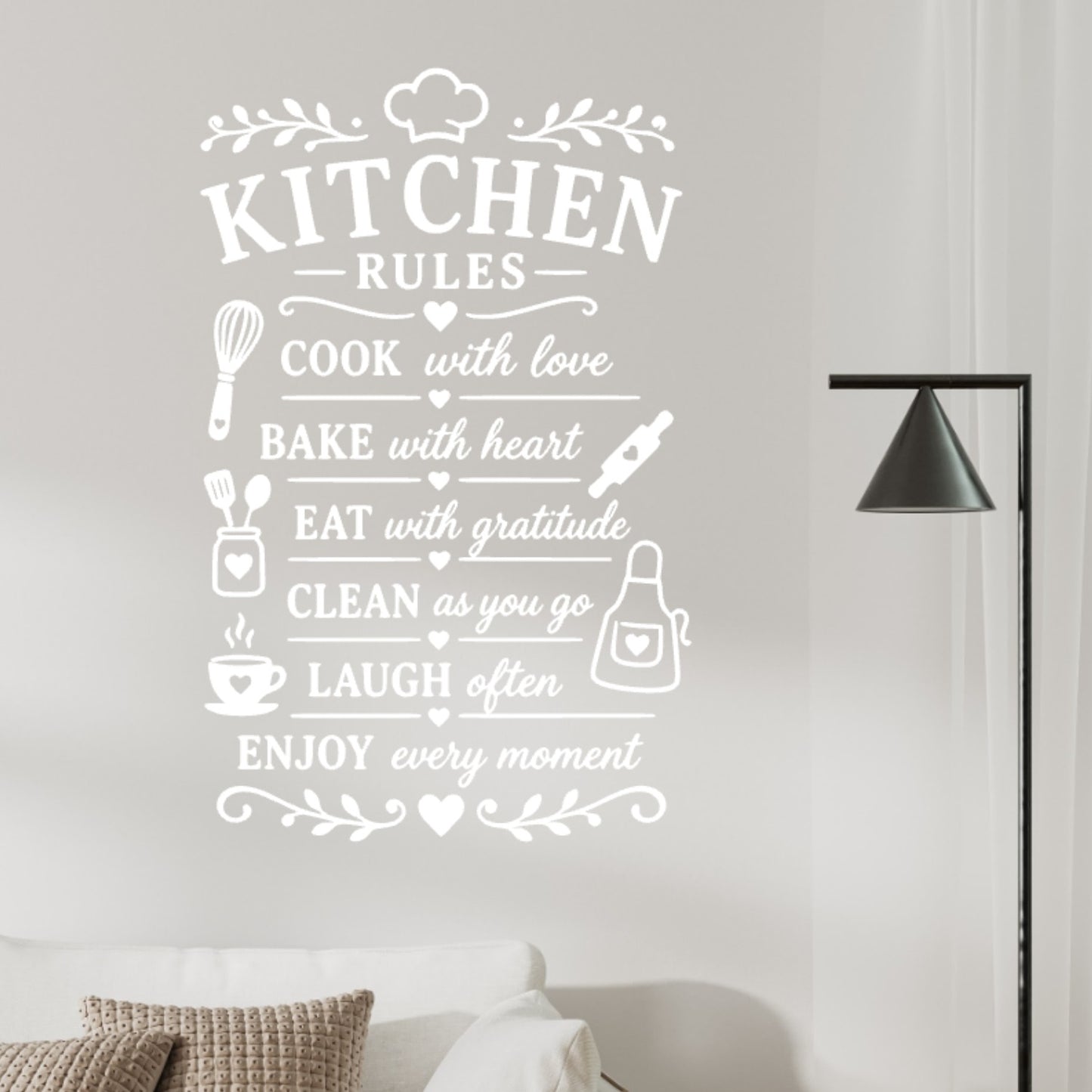 Kitchen Rules Wall Sticker – Cook Bake Eat Clean Laugh Quote Decal
