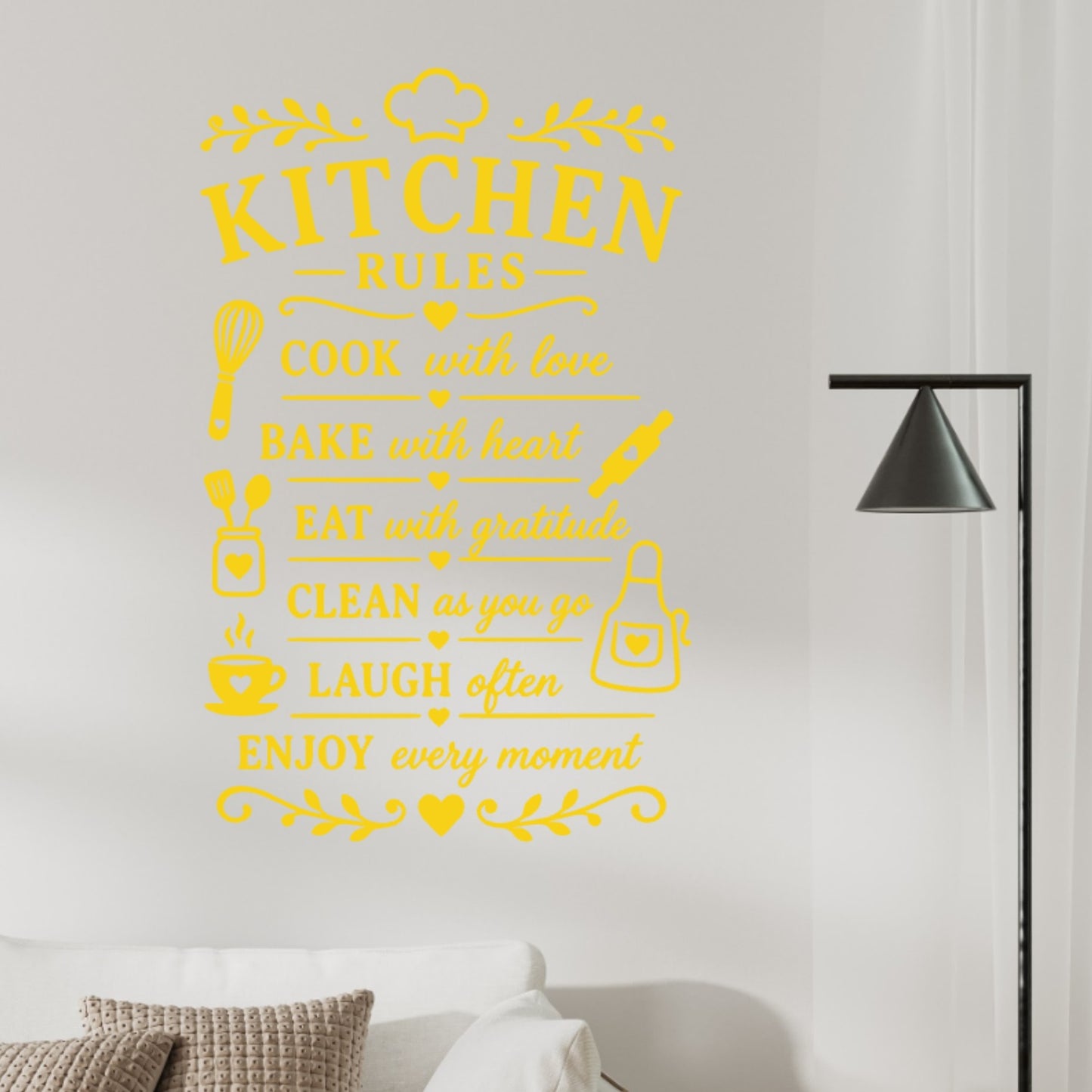 Kitchen Rules Wall Sticker – Cook Bake Eat Clean Laugh Quote Decal