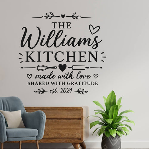 Kitchen Wall Sticker Made With Love ‚Äì Personalised Family Name Decal