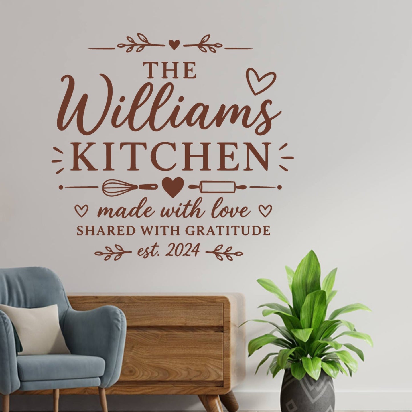 Kitchen Wall Sticker Made With Love – Personalised Family Name Decal