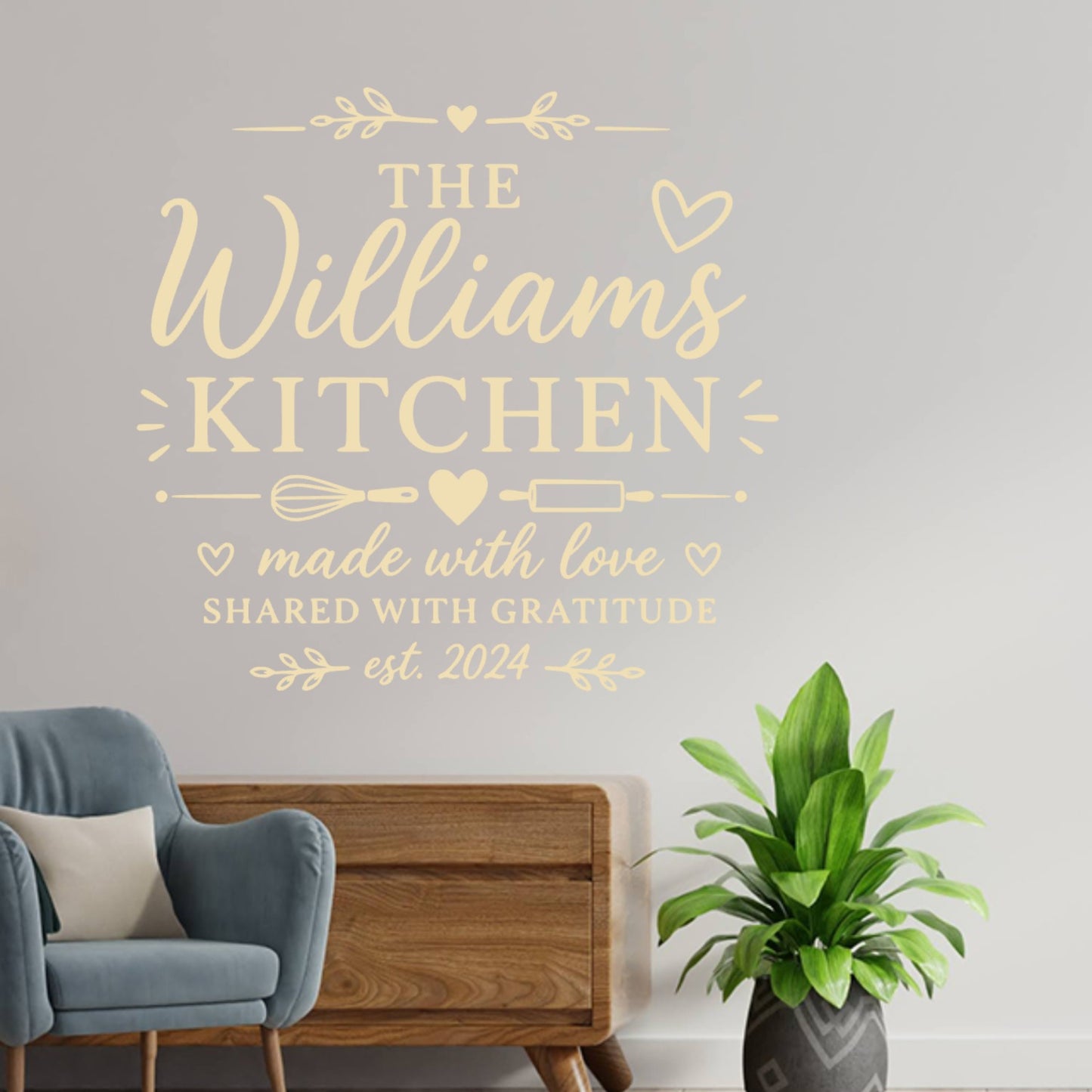 Kitchen Wall Sticker Made With Love – Personalised Family Name Decal