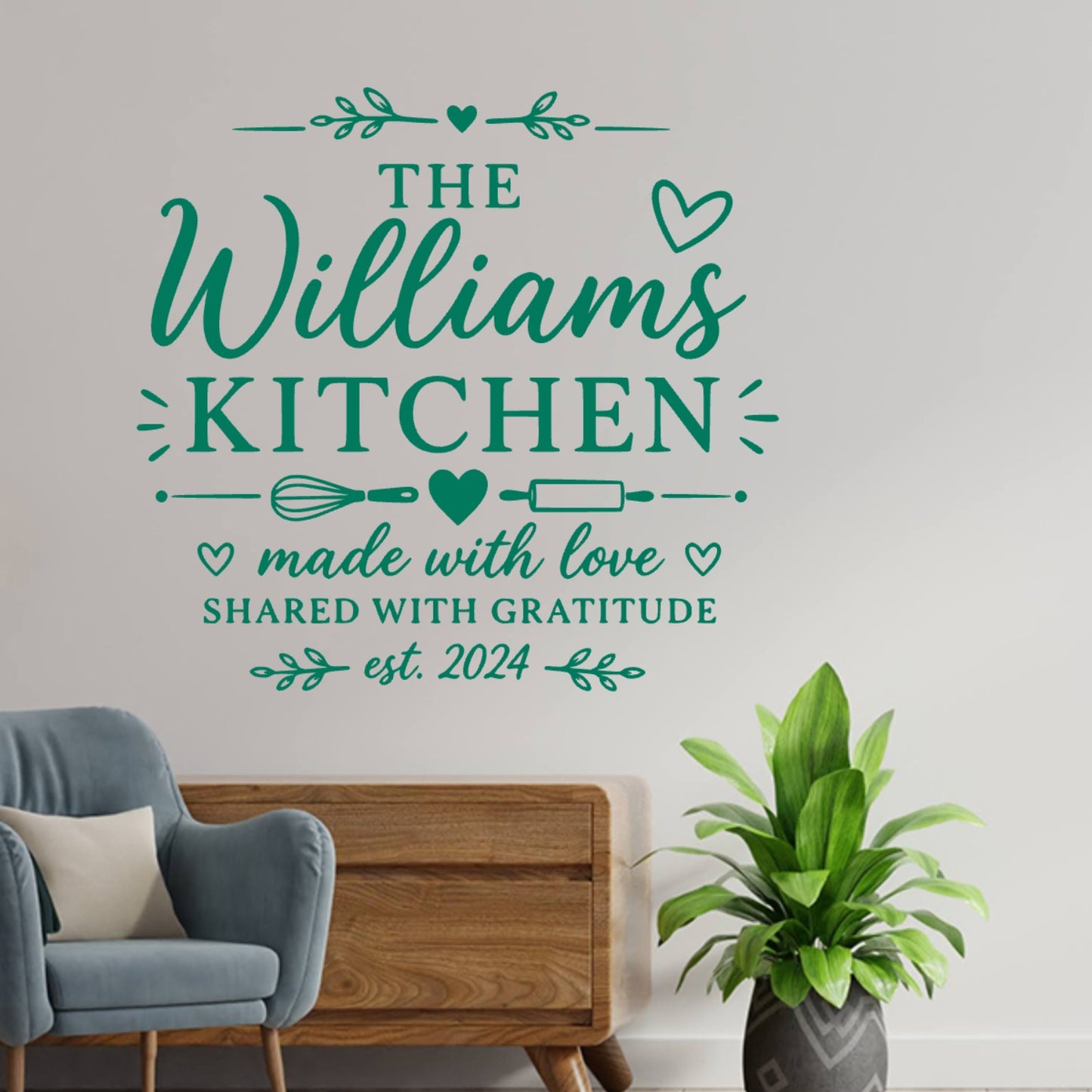 Kitchen Wall Sticker Made With Love – Personalised Family Name Decal
