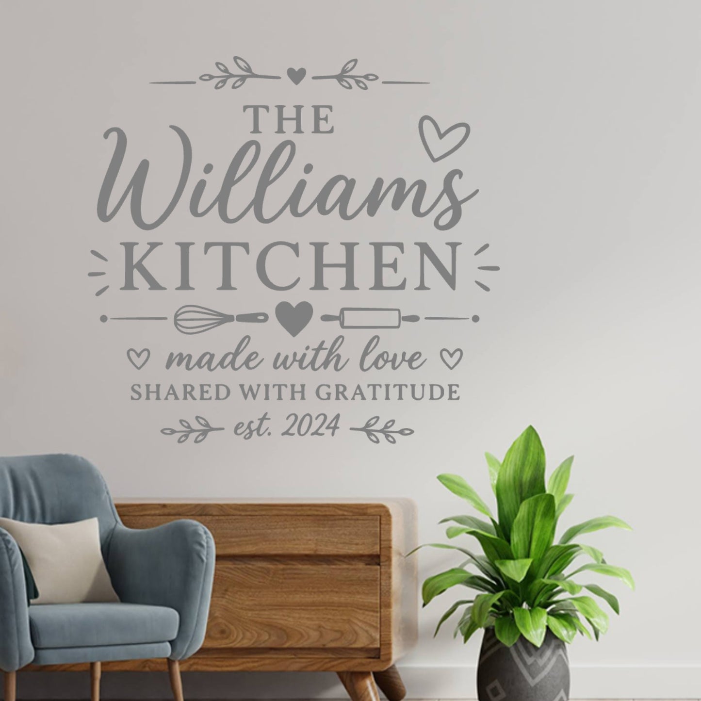 Kitchen Wall Sticker Made With Love – Personalised Family Name Decal