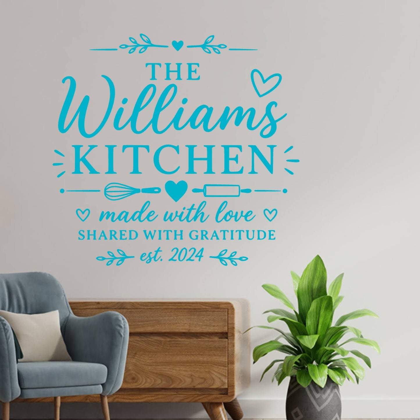 Kitchen Wall Sticker Made With Love – Personalised Family Name Decal