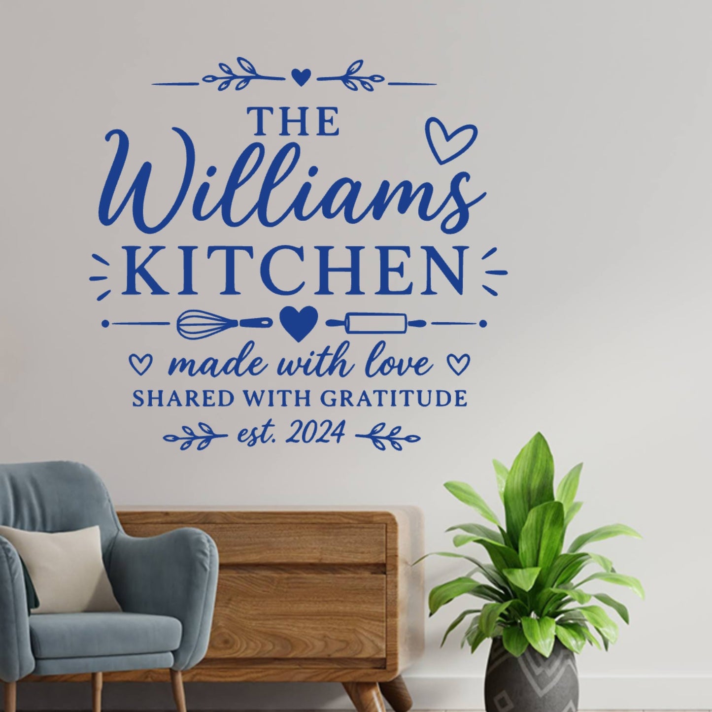Kitchen Wall Sticker Made With Love – Personalised Family Name Decal