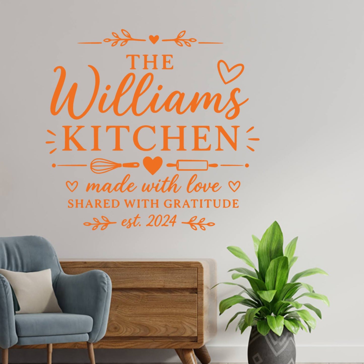 Kitchen Wall Sticker Made With Love – Personalised Family Name Decal