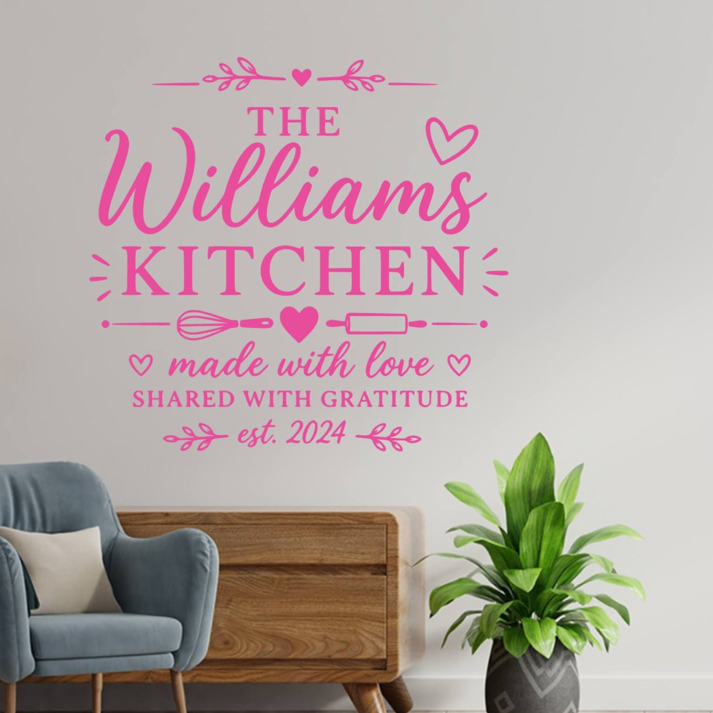 Kitchen Wall Sticker Made With Love – Personalised Family Name Decal