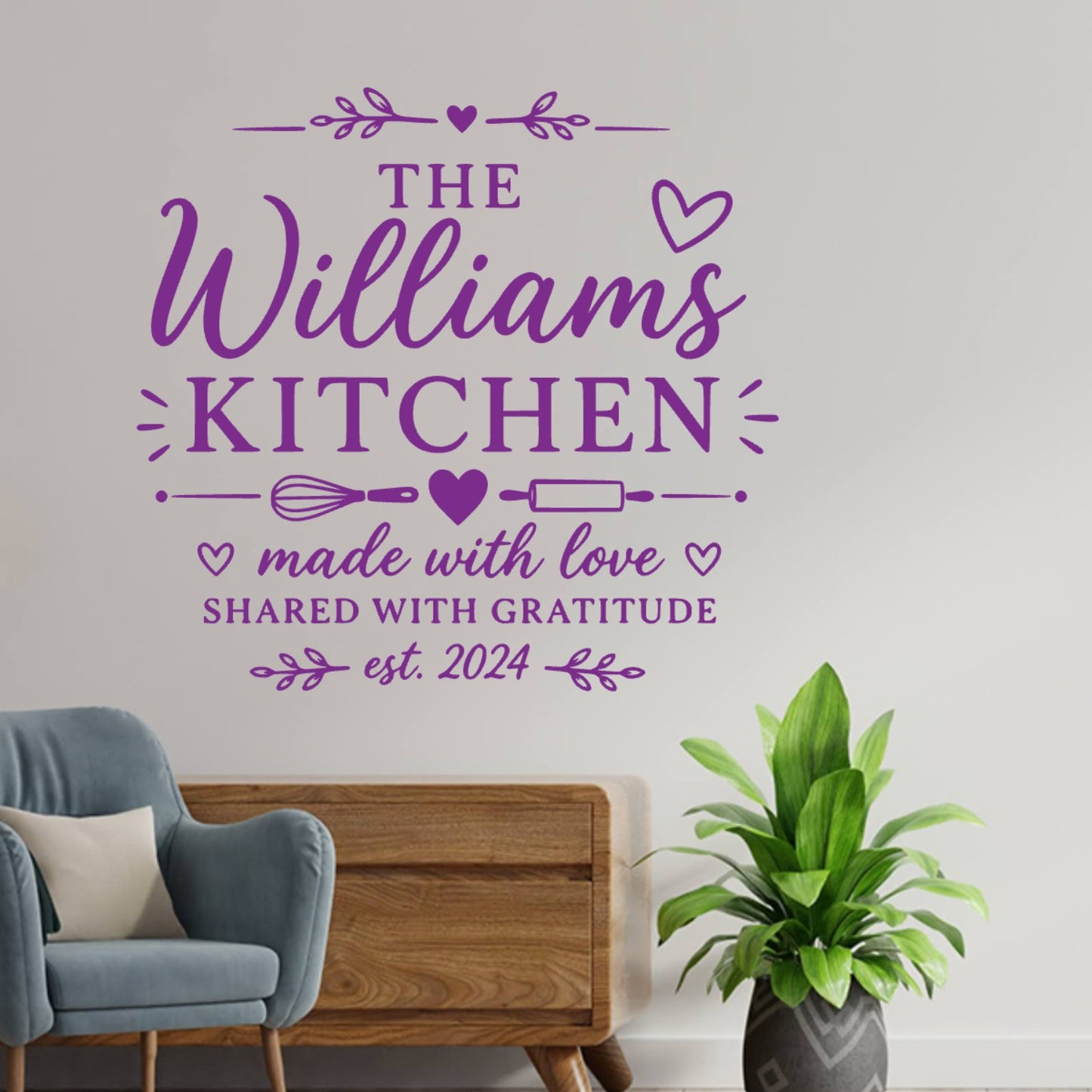 Kitchen Wall Sticker Made With Love – Personalised Family Name Decal